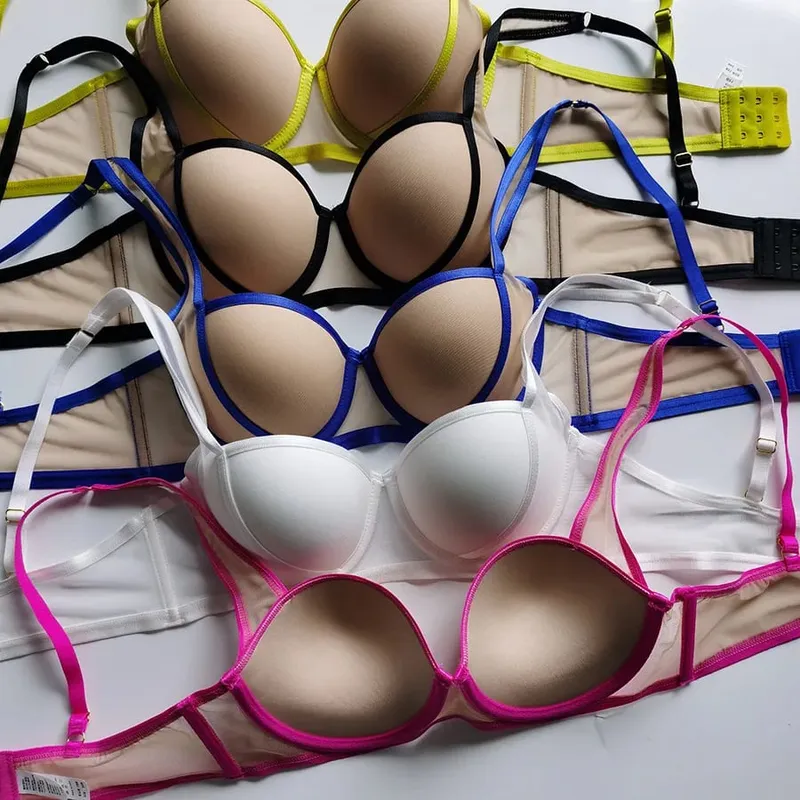 2026 novo 5 contraste cor meia xícara engrossar push up lingerie conjuntos para mulher roupa interior sexy tamanho grande 75-85 bcd moda sutiã calcinha