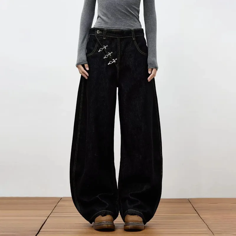Retro Y2K button-fly loose jeans unisex trendy casual wide-leg jeans high-street loose pants American street style fashion — image 3