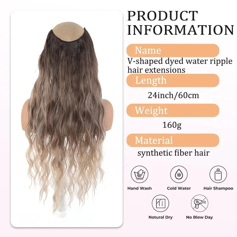 V Shape One Piece Ombre Water Wave Clip In Hair Extensions Synthetic Curly Hairpiece for Women