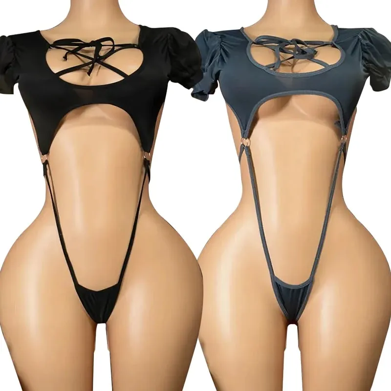Tops de verano de una pieza, lencería erótica sexi para mujer, mono de peluche con espalda descubierta de talla grande sin mangas, monos con abertura en la entrepierna