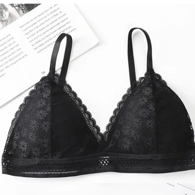 Lace Back Women Bra Set Without Steel Rims French Triangular Cup Comfortable Chest Covering Stretchable Skin Friendly Underwear