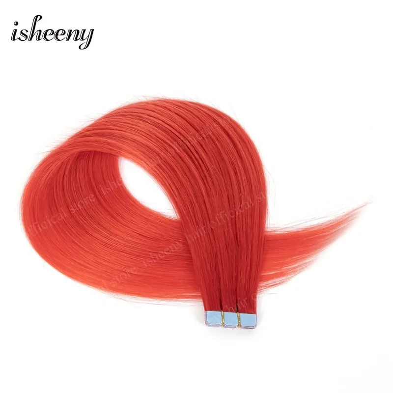 Isheeny 12' 16' 20' Tape In Hair Extensions Invisible Adhesive Tape In Hair Extension 10pcs/pack Pink Purple Blue Colorful Hair