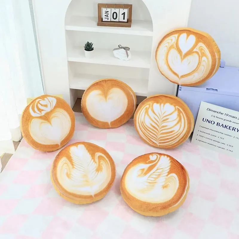36x36cm Latte Coffee Round Plush Pillow Stuffed Soft Drink Food Images Seat Cushion for Sofa Chair Indoor Decor Gift