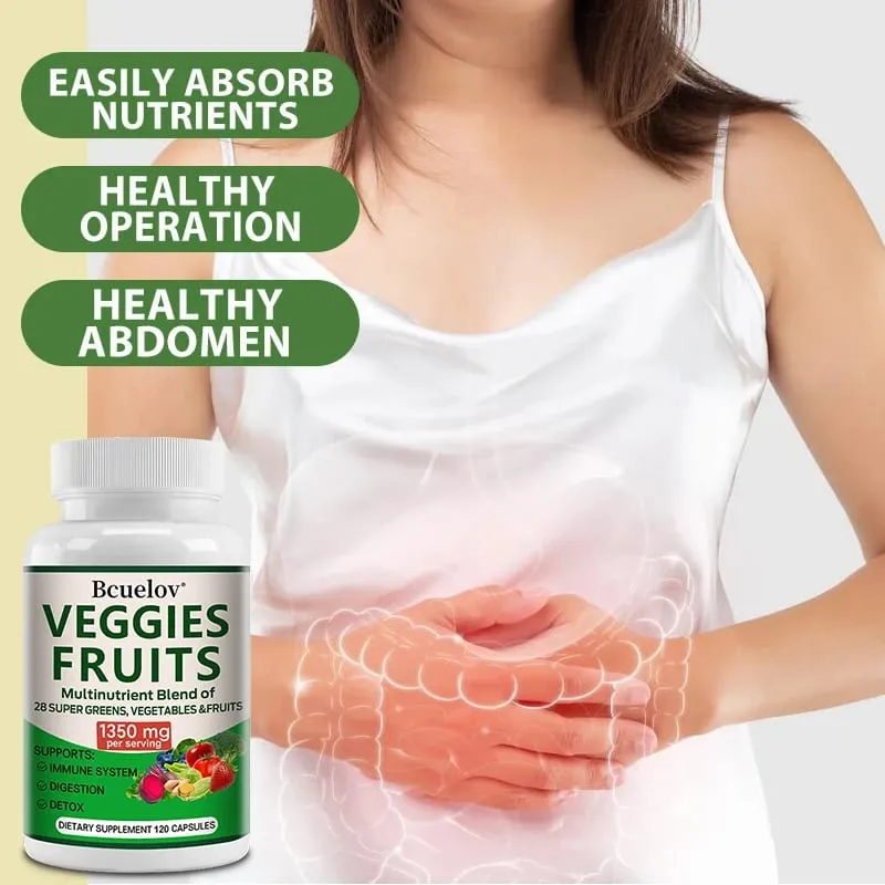 1350mg Fruit and Vegetable Supplement - 28 Complex Nutrients - Boosts Digestion Detoxification and Immune Support