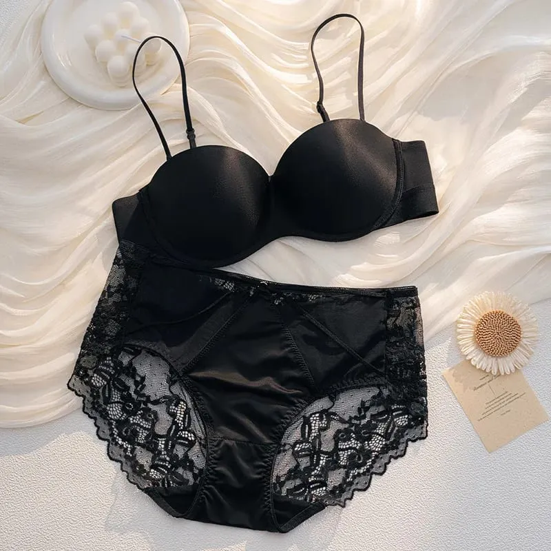 Bra Panties 1/2 Cup Thin Fashion Young Girls Fashion Intimates Push Up Gather Beauty Back Underwear Multiple Halter Lingerie Set