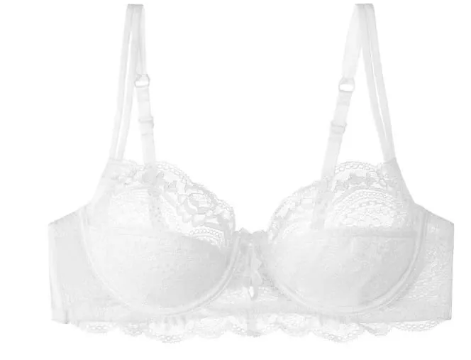 Women Sexy Red Lace Bra French Ultra Thin Minimizer Non Wired Breathable Brassiere Large Bust Reduce Underwear 32‑42