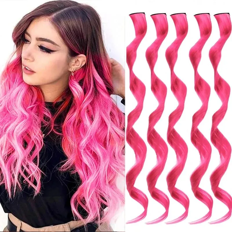 Colorful Hair Extensions Wavy Accessories Party Highlights Clip on Synthetic Rainbow Wigs Children's Favorite Gift (5 pieces )