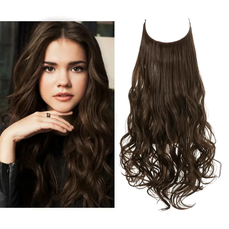 Sintético sem clipes na extensão do cabelo natural ombre preto loiro rosa uma peça onda longa fio invisível falso pedaço de cabelo