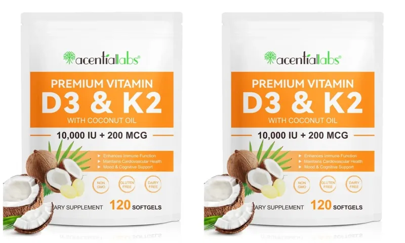 Acentiallabs Premium Vitamin D3 K2 Softgels kosttilskud Kokosolie Vitamin D3 AK2 bløde kapsler til immunstøtte til voksne