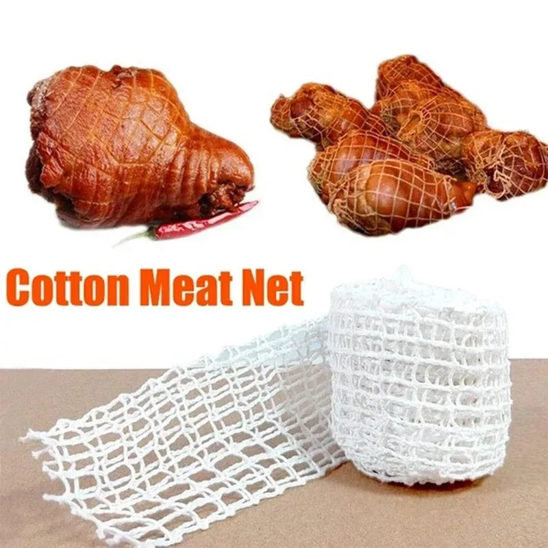 3/5/10/50 Meters Cotton Meat Net Elastic Smoked Meat Poultry Ham Netting Butcher 16 Holes Woven Packaging Net Cooking Tools