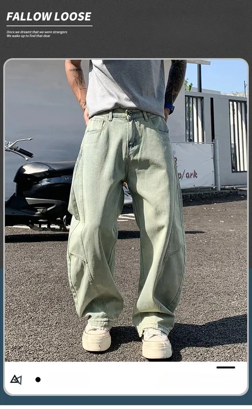 Men's Baggy Lantern Wide Leg Jeans Vintage Washed Denim Pants Loose Streetwear Casual Trousers for Spring Autumn Daily Outdoor
