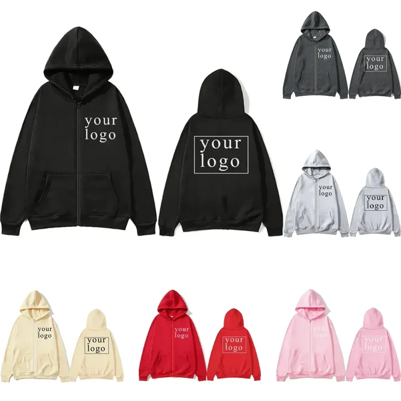 Nuevo Sudadera con capucha tipo cárdigan con cremallera DIY para hombres y mujeres, nueva moda 2025, logotipo/imagen personalizada de tu propia marca en cualquier lugar