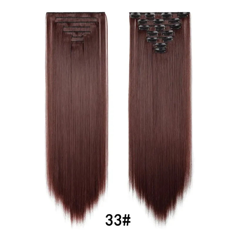 7 Pcs Clip in Hair Extensions 16 Clip in 24 Inch Straight Double Weft Synthetic Hair Extensions for Women Daily Hairstyle