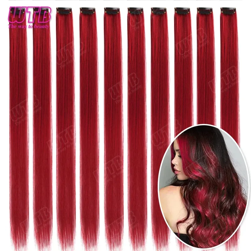 10Pcs Colored Synthetic Extension Wigs BB Clip Style Straight Hair Extensions Suitable for Women to Wear at Holidays and Parties