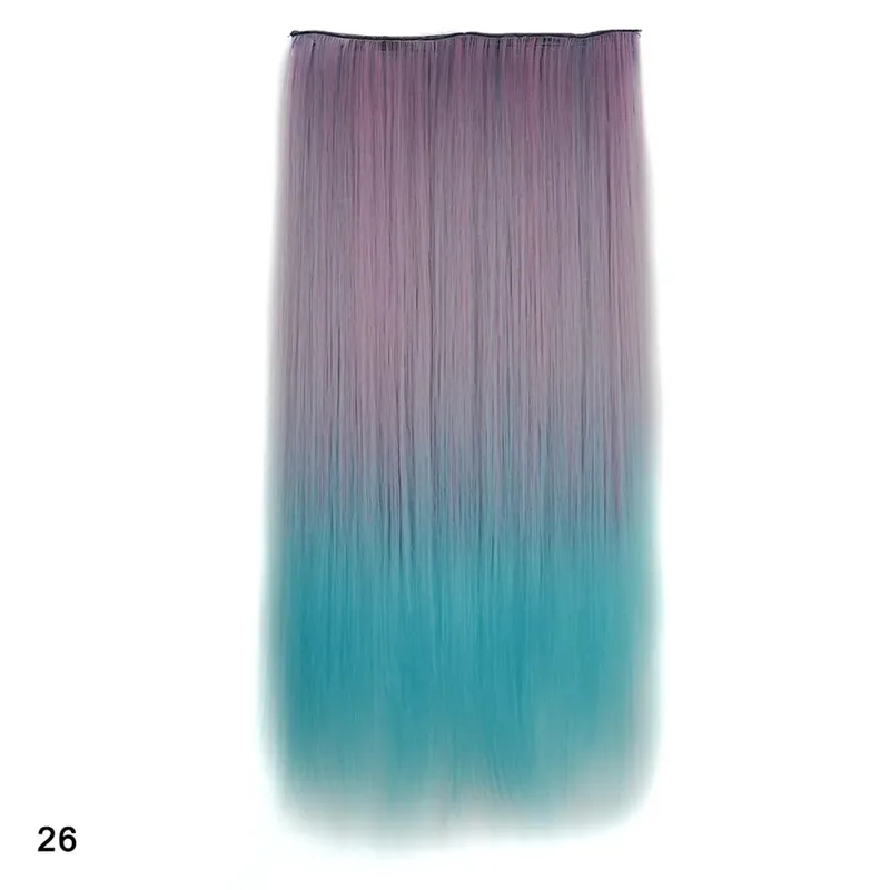 Zolin grampo de cabelo reto na extensão do cabelo arco-íris colorido ombre cor uma peça com 5 clipes sintético cosplay hairpieces
