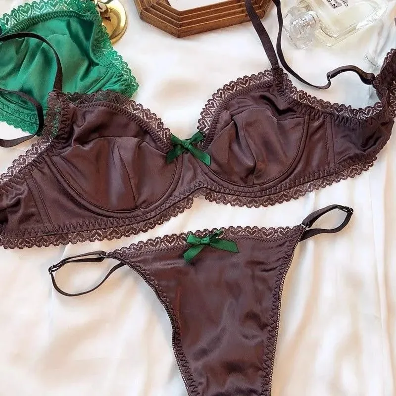 Set Pakaian Dalam Wanita Set Bra Push Up Tembus Pandang Renda Seksi Sutra Es Pakaian Dalam dan Celana Dalam Berkumpul Musim Panas Musim Semi