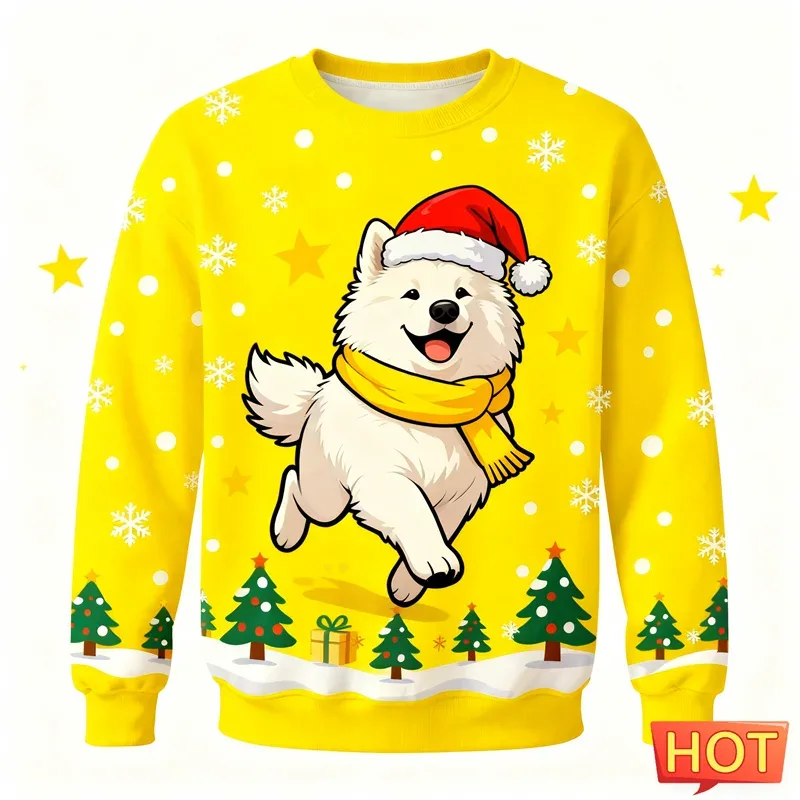 Cute Samoyed Graphic Ugly Christmas Sweater Fashion Holiday Wear Dog 3D Printed Sweatshirts Casual Oversized Unisex Pullovers