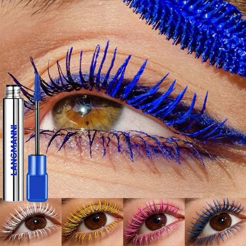 Silkefiber matblå mascara Farverig stor børste Forlæng øjenvipper Vandtæt Holder hurtigt tør GrønPink Curling Mascara Makeup