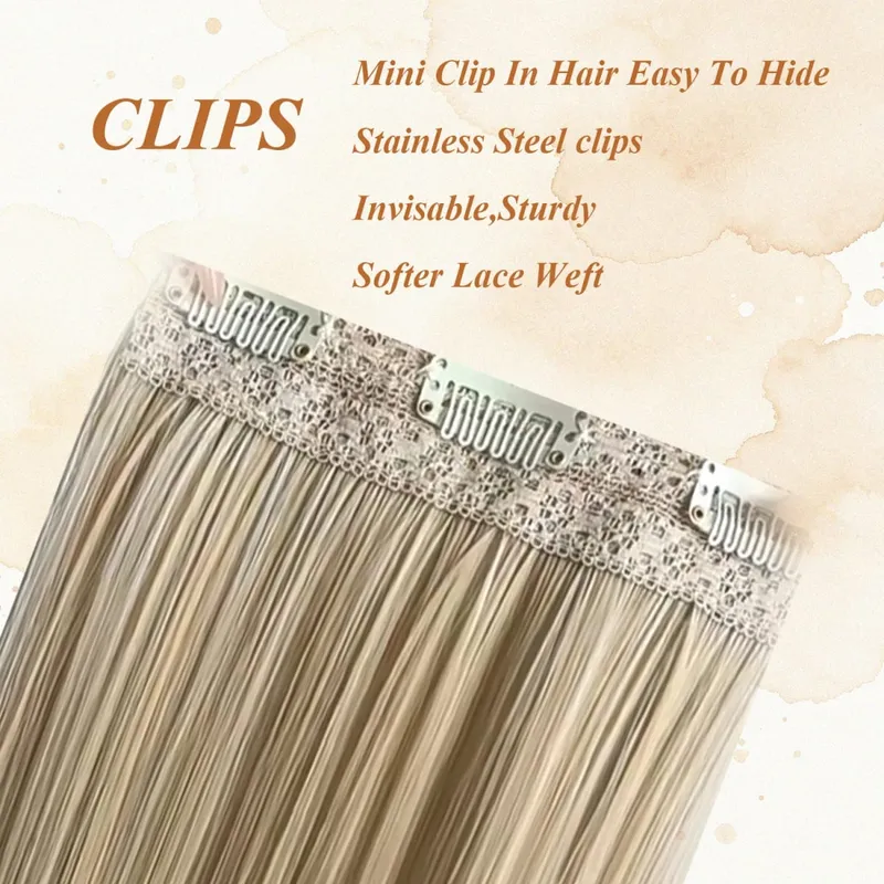 4PCS 14inch Short Clip in Hair Extensions Straight Clip Hair Extensions Invisible Lace Weft Soft Synthetic Hairpieces for Women