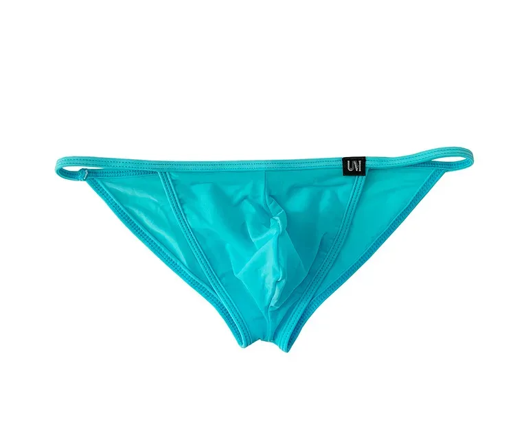 Men's Sexy Briefs Ultrathin Ice Silk Underpants Double Split Bikini Underwear With Holes Personalized U-Convex Design Panties