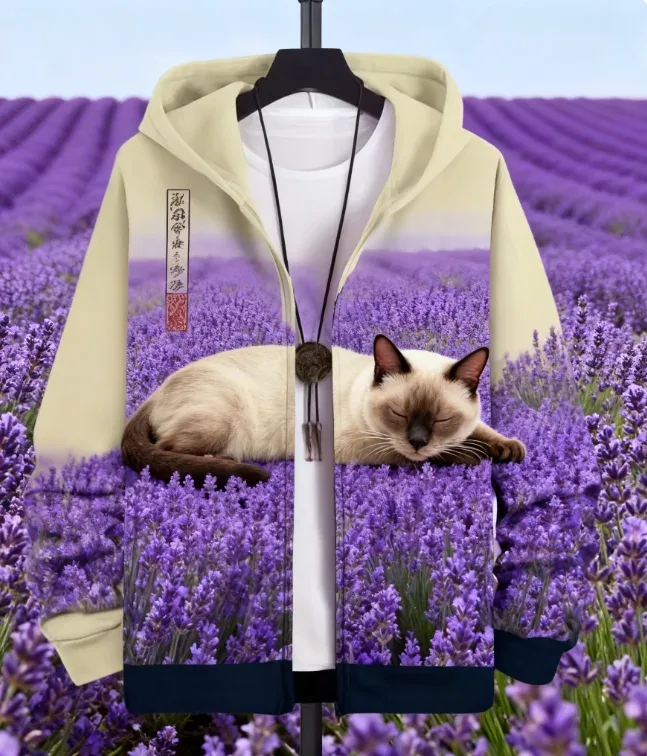 Sudadera con estampado de gato y Animal para hombre, chándal con estampado 3D de cremallera, Sudadera con capucha de manga larga a la moda, ropa Y2K