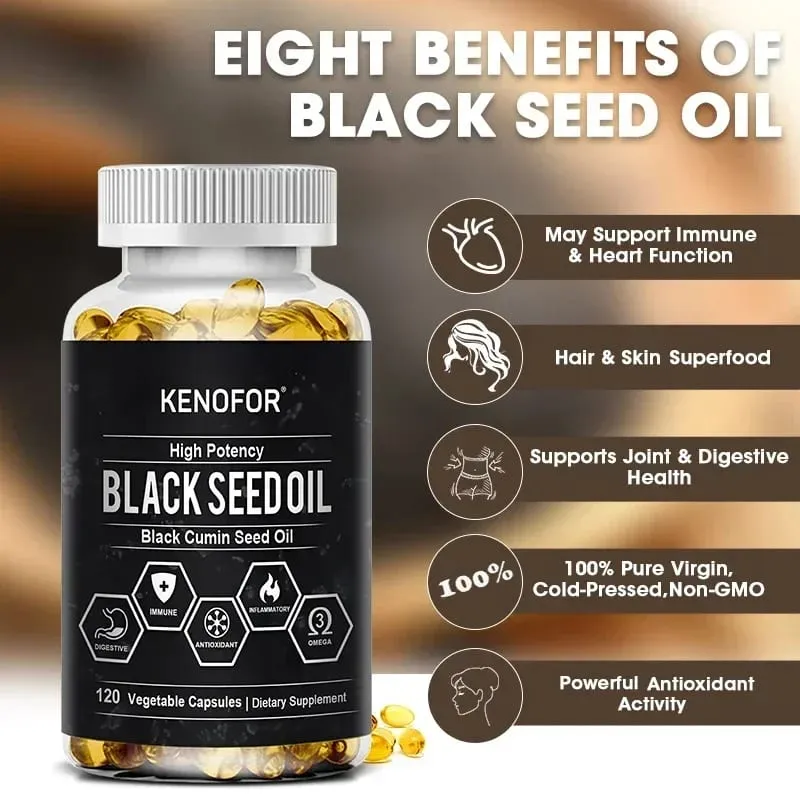 Black Seed Oil 500 Mg - Cold Pressed Nigella Sativa Capsules - Non-GMO Gluten Free for Overall Health Support