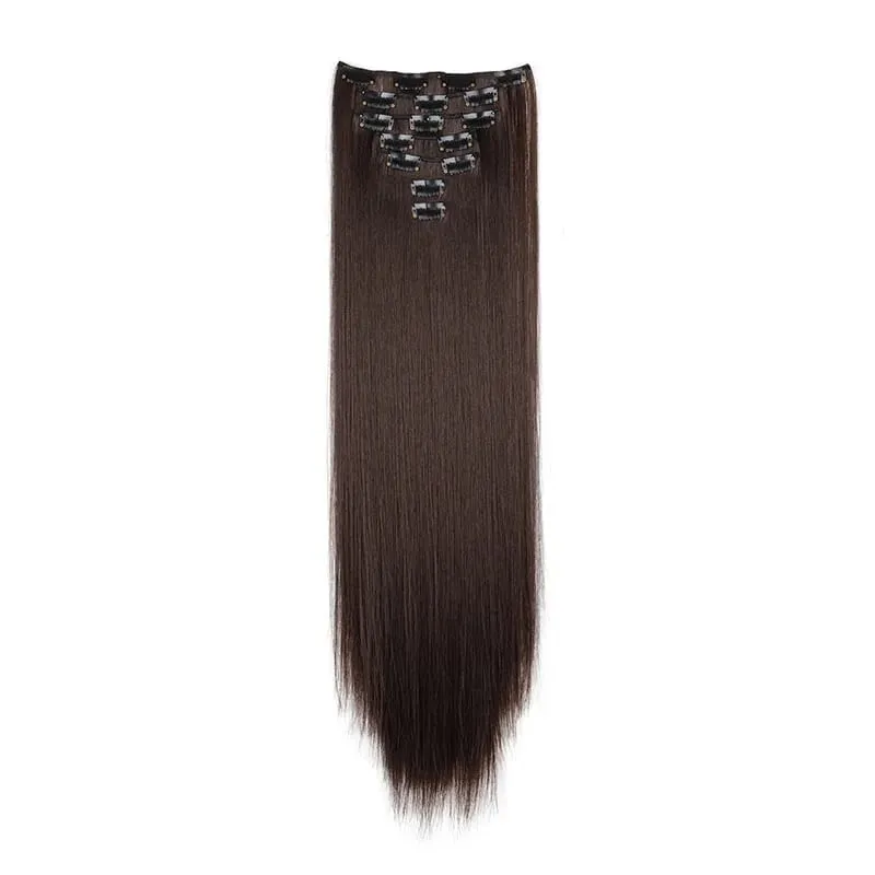 24Inch Synthetic 7Pcs/set Long Straight Hair Extension 16Clips Hairstyle Black Blonde Y2K Kpop Hairpiece for Women Christmas Eve