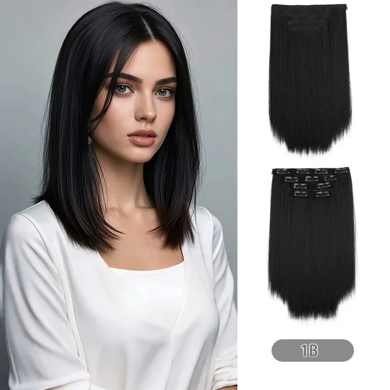 14Inch Synthetic 4Pcs/set Clips in Hair Extensions Straight Hairstyle Brown Blonde Hairpieces Heat Resistant Hair For Women