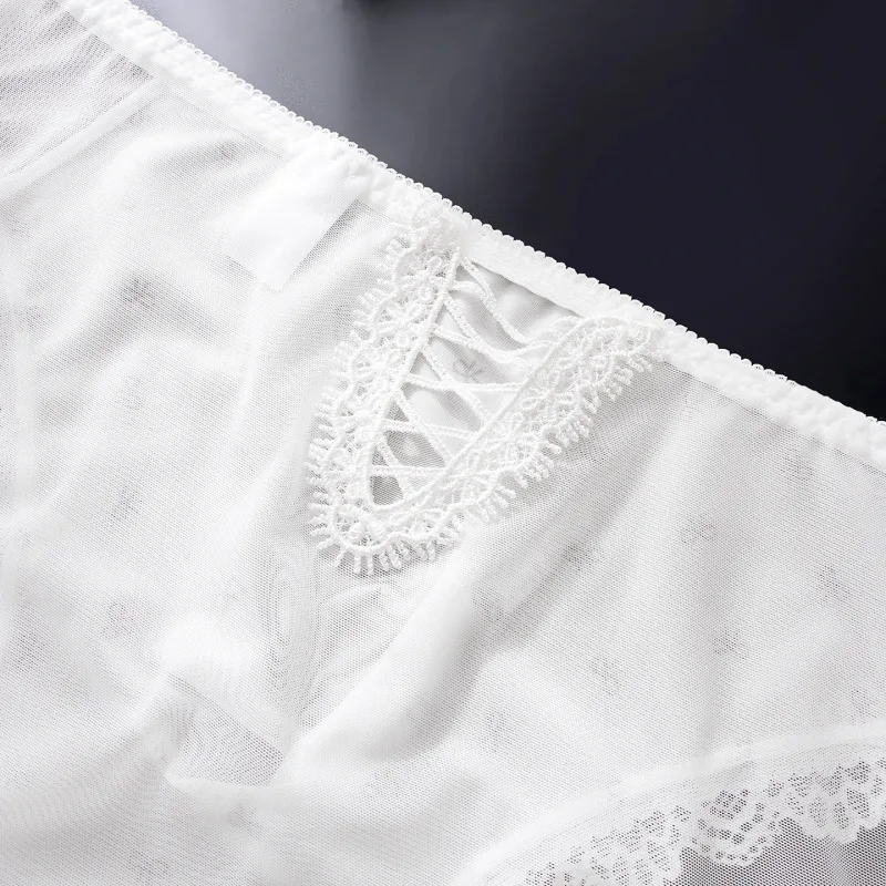 Sexy Lace Mens Briefs 3D Pouch Floral Edge High Elastic Sweet Heart Bow Print Mesh Splicing Underwear