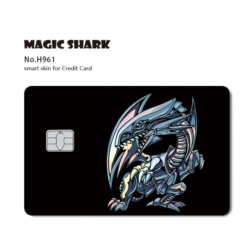 Magic Shark Yo-gi-oh Blue Eyes Dragon Game Shinny Holographic Laser Debit Credit Card Sticker Film Skin Front Cover