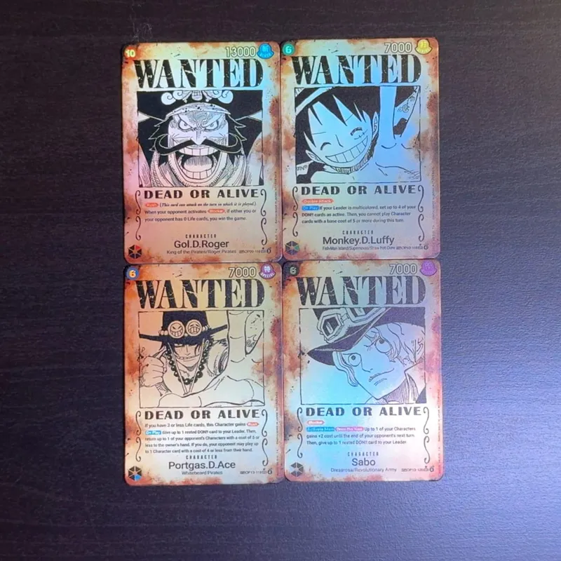 One Piece TCG OPCG English OP13 Character Card Wanted Poster Roger Luffy Ace Sabo Textured Foil Card Anime Collectible Cards