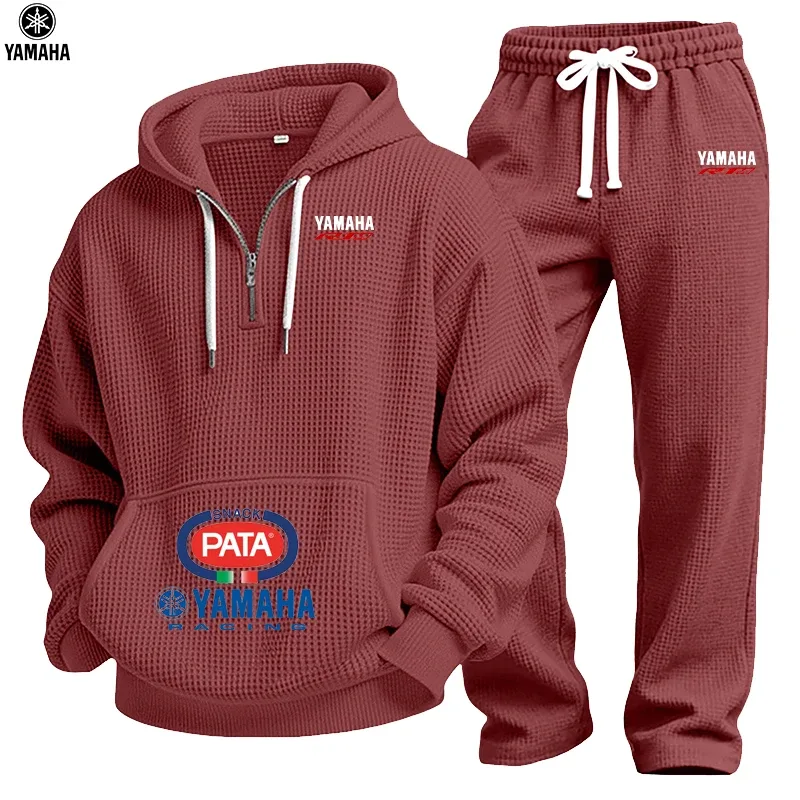 2026 Yamaha Spring/Autumn New Men's Waffle Hooded Sweatshirt Set - Top - Street Vacation Long-Sleeved Casual Fashion Outdoor Dai