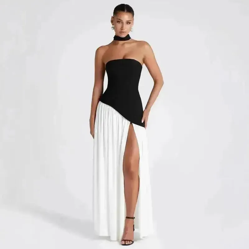 Giyu Sexy Evening Party Dresses Women 2025 Autumn Summer Maxi Long Dress Elegant Strapless Split Backless Pleated Dress