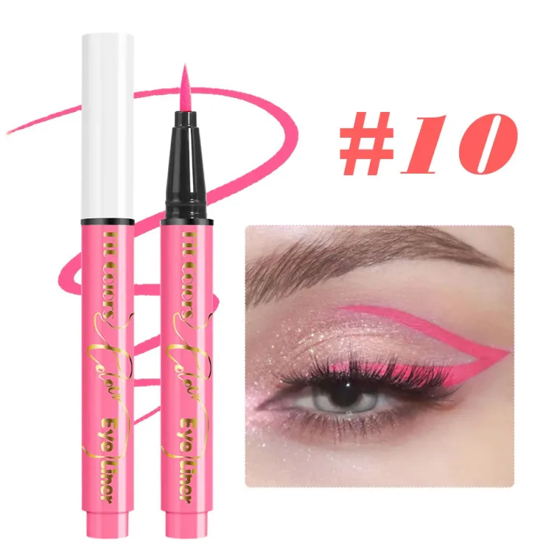 12-color UV Fluorescent Eyeliner Pen Neon UV Reactive Liquid Eyeliner Waterproof Long Lasting Matte Colorful Eye Liner Makeup