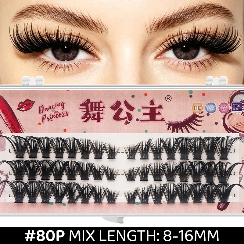 3 Rows DIY Thick Individual Cluster Lash Extensions Segmented Natural Lash Clusters Eye Style Self-graft Lashes Makeup