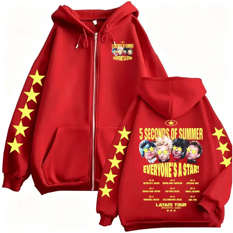 5 Seconds of Summer Everyone's A Star Latam Tour 2026 Zipper Hoodies Men's Harajuku Gothic High Quality Sweatshirts Jacket Coats — image 9