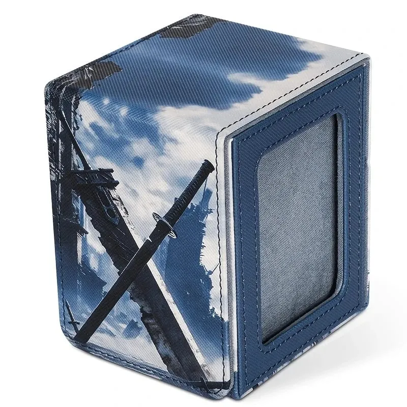 Card Deck Box for Pattern Print Cards with Display Window Hold 100+ Double-Sleeved Cards PU Leather Card Box Fits TCG Cards