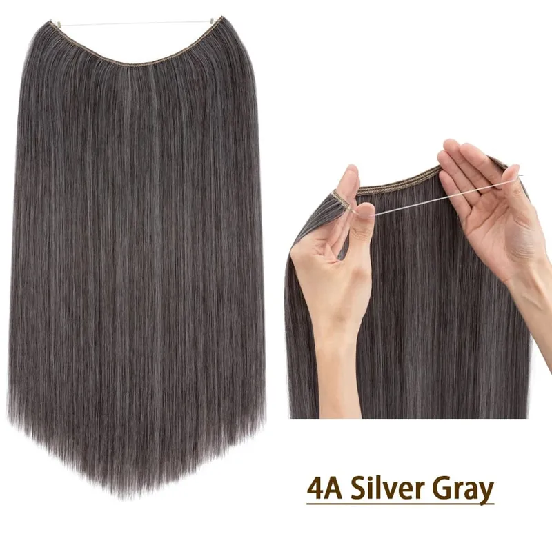 S-noilite 20 pouces cheveux naturels synthétiques fil Invisible dans les Extensions de cheveux sans pince avec ligne secrète postiche à fixation facile