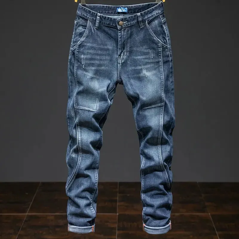 Jeans elastici larghi con giunture elastiche Pantaloni alla moda coreani autunnali da uomo Pantaloni in denim Harlan da uomo Jeans bootcut da uomo