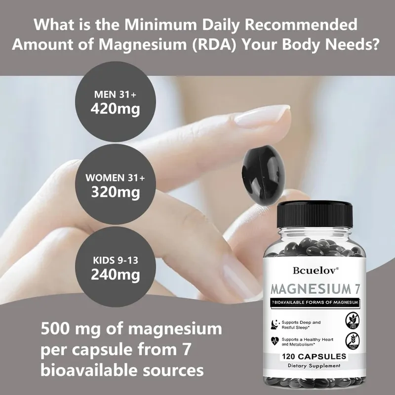 Suplemen Magnesium 7 Kapsul Magnesium Alami untuk Tidur Jantung dan Dukungan Metabolisme dengan Vitamin B6 Vegan Non-GMO