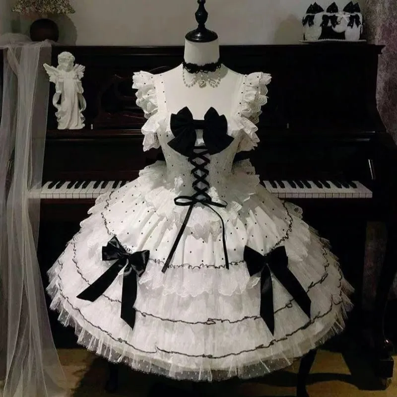 Cosplay Clothing Girls Vintage Elegant Holiday Party Dress 2026 Summer Lolita Strap Dress Japanese Sweet Kawaii Style Y2K Lace