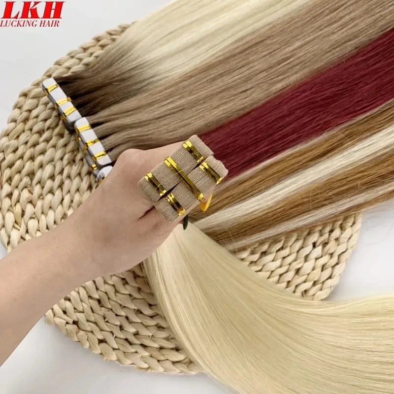 22 Inch Black Tape in Hair Extensions 100human Hair Russian Virgin 100% Remy Straight Double Drawn Tape in Extensions Human Hair