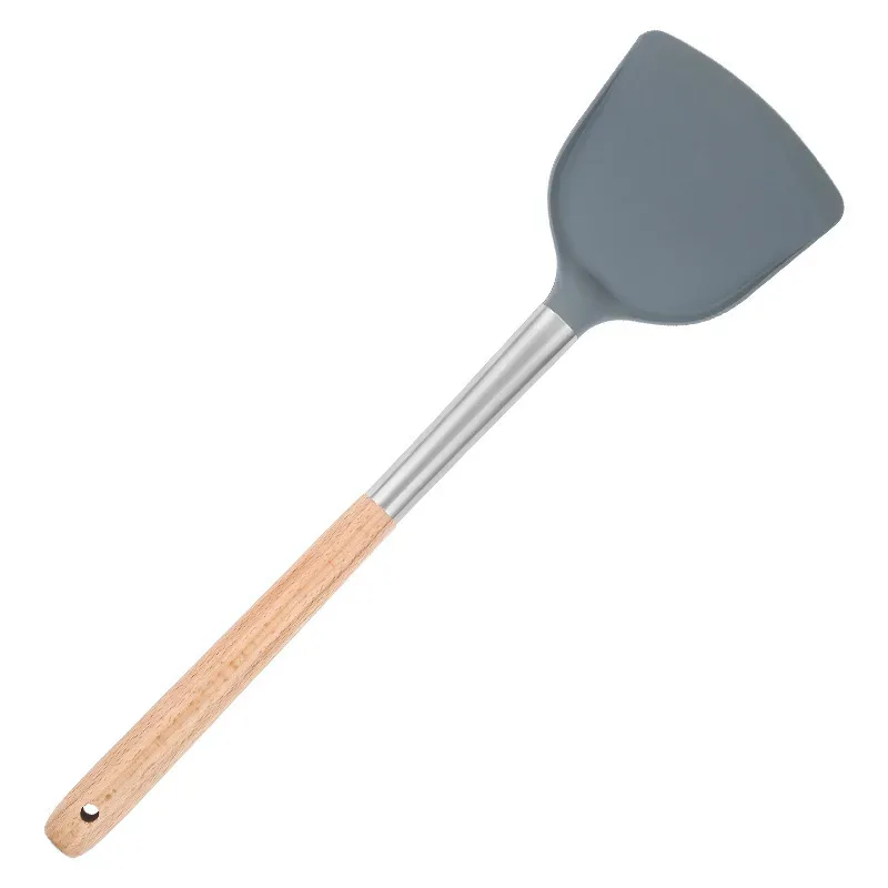 Utensili da cucina in silicone spatola in silicone manico in legno spatola in silicone cucchiaio da zuppa in silicone spatola con perdite padella antiaderente