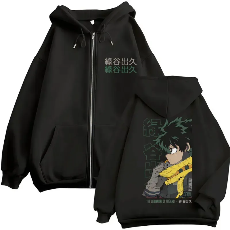 Anime My Hero Academia Deku Izuku Midoriya Zip Up Hoodies Men Women Fashion Harajuku Sportwear Casual Oversized Fleece Jackets