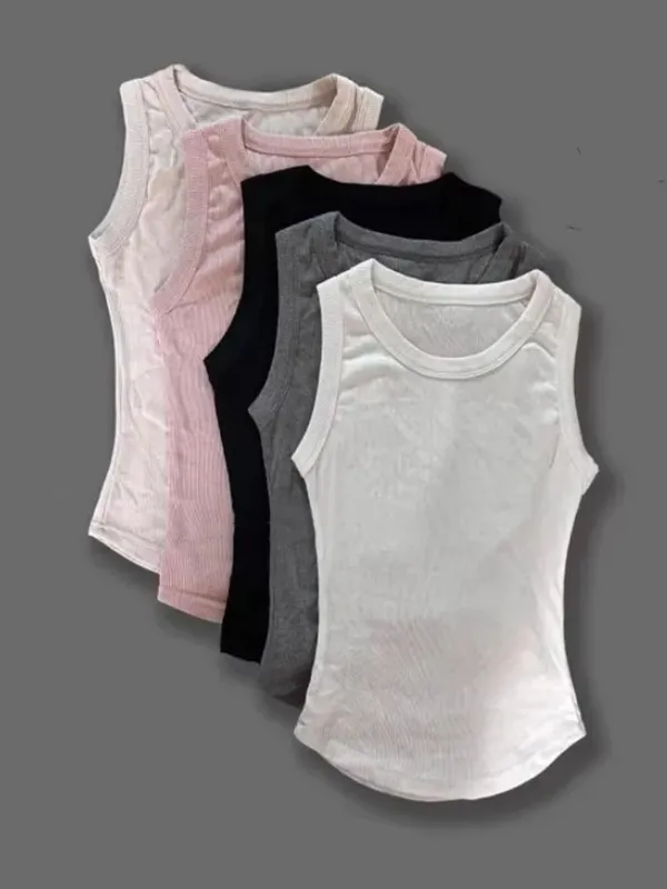 Women Camisole Korean Style Slim Versatile Tank Top 2026 Summer Sexy Crop Top Soft Solid Thin Shirt White Y2K Bodycon Vest