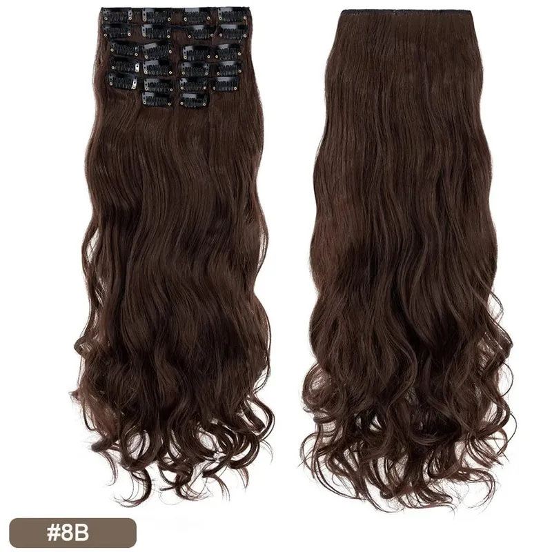 180g 12PCS Wavy Clip in Hair Extensions 22" Long Synthetic Thick Clip On Hair Extensions for Women Full Head Hairpiece