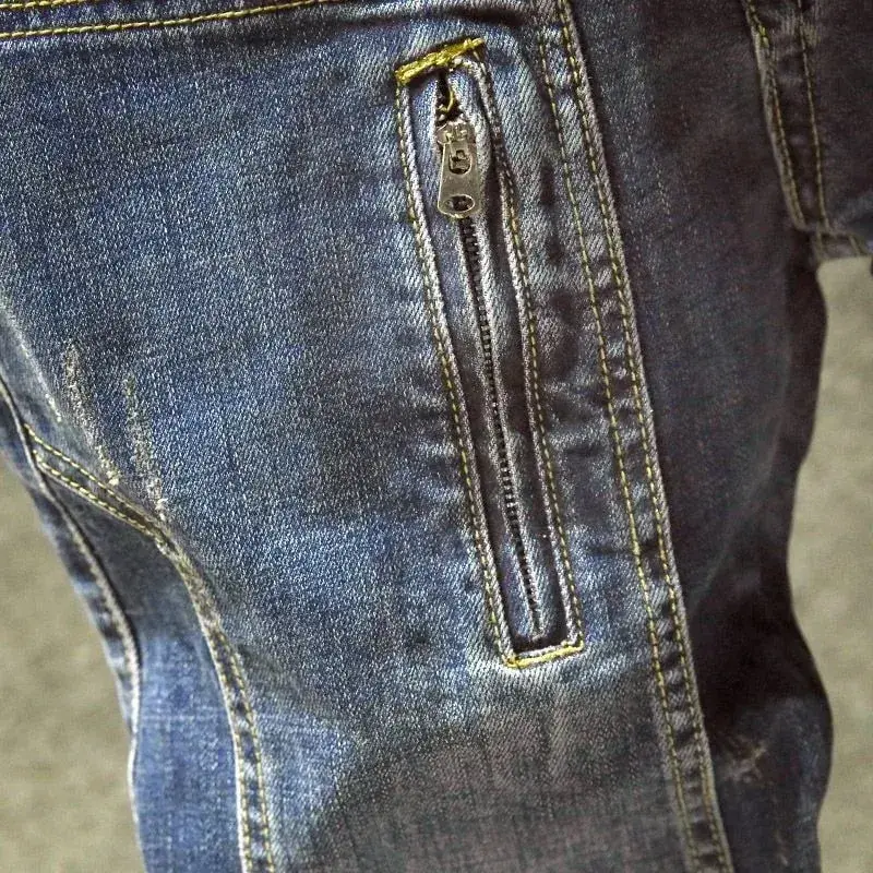 Autumn and Spring New Fashion Trend American Vintage Straight Leg Denim Pants Men's Casual Sports Multi-pocket Stretch Jeans