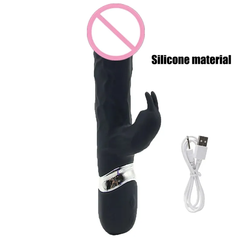 Silicone Rabbit Vibrator 3-in-1 G-Spot Clit Anal Beads Stimulator 10 Modes Thrusting Vibrating Sex Toy for Women