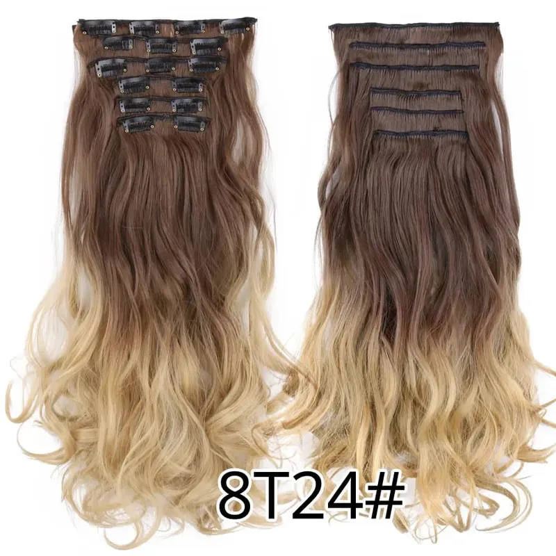 Black Clip In Extensions Straight 22" Long Synthetic Thick Clips On Hair Piece For Women 6Pcs/Set Curly Full Head Weddings Daily