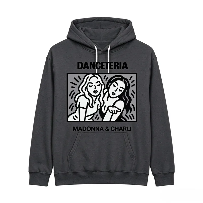 2026 Madonna Charli XCX Danceteria Hoodie Line Artกราฟิกพิมพ์Unisex Pullover Hooded Sweatshirt Popเพลงพัดลมเสื้อลำลอง